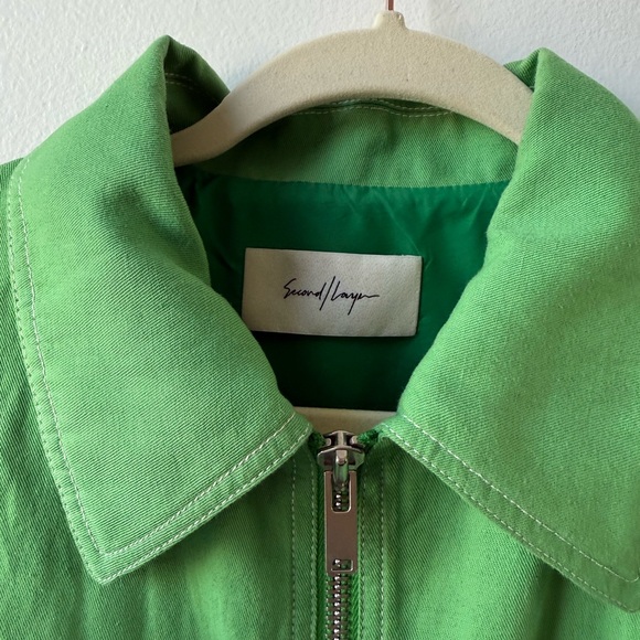 Bright Green Stylish Semi Cropped Lightweight Bomber Jacket - Unisex - Picture 3 of 3
